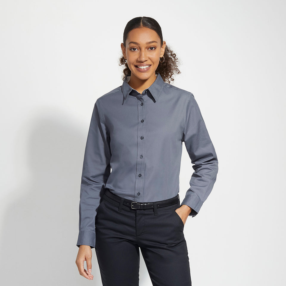 Ladies' Performance Button-Down Shirt Long Sleeve - Steel Grey