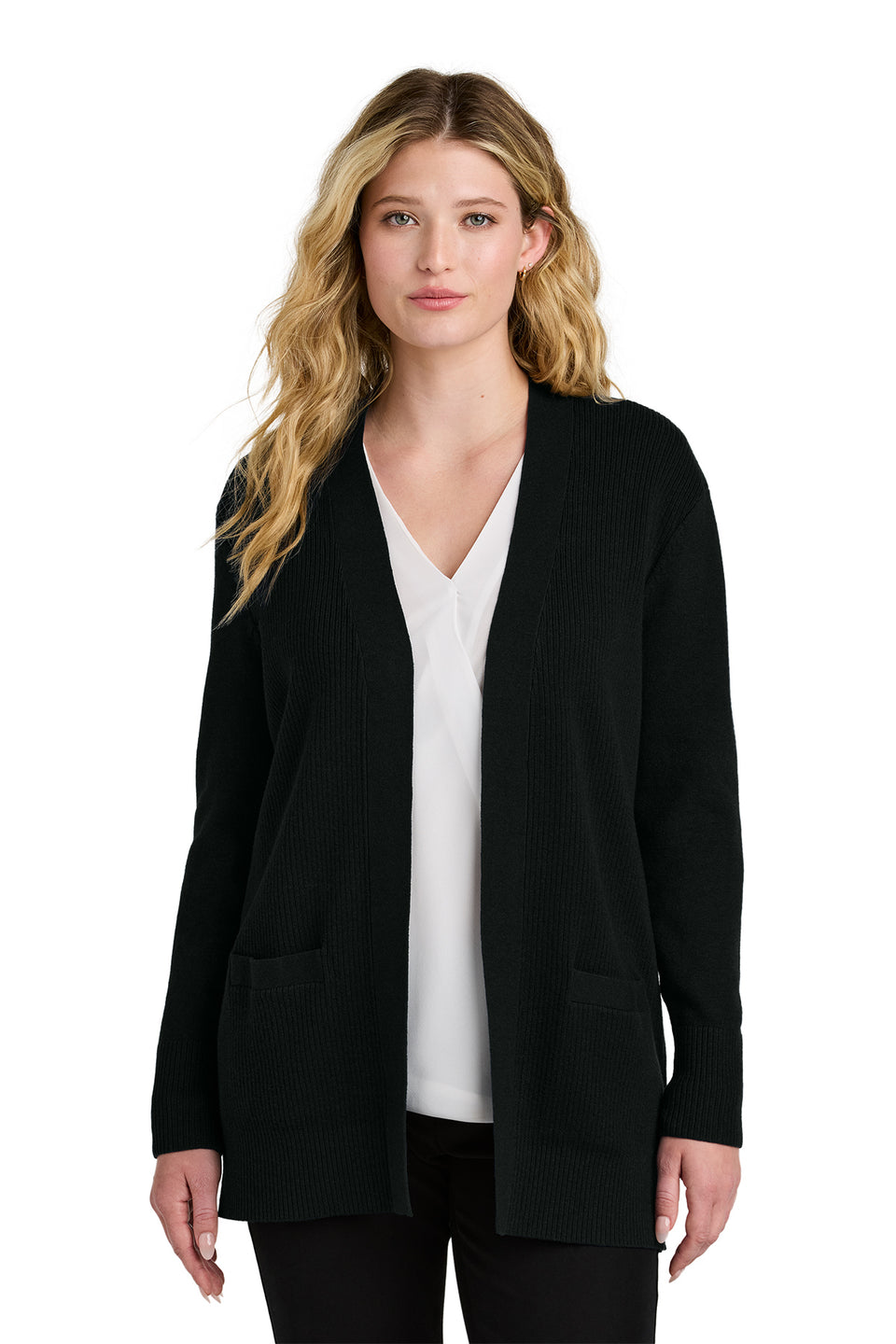 Ladies' Open Front Cardigan - Deep Black