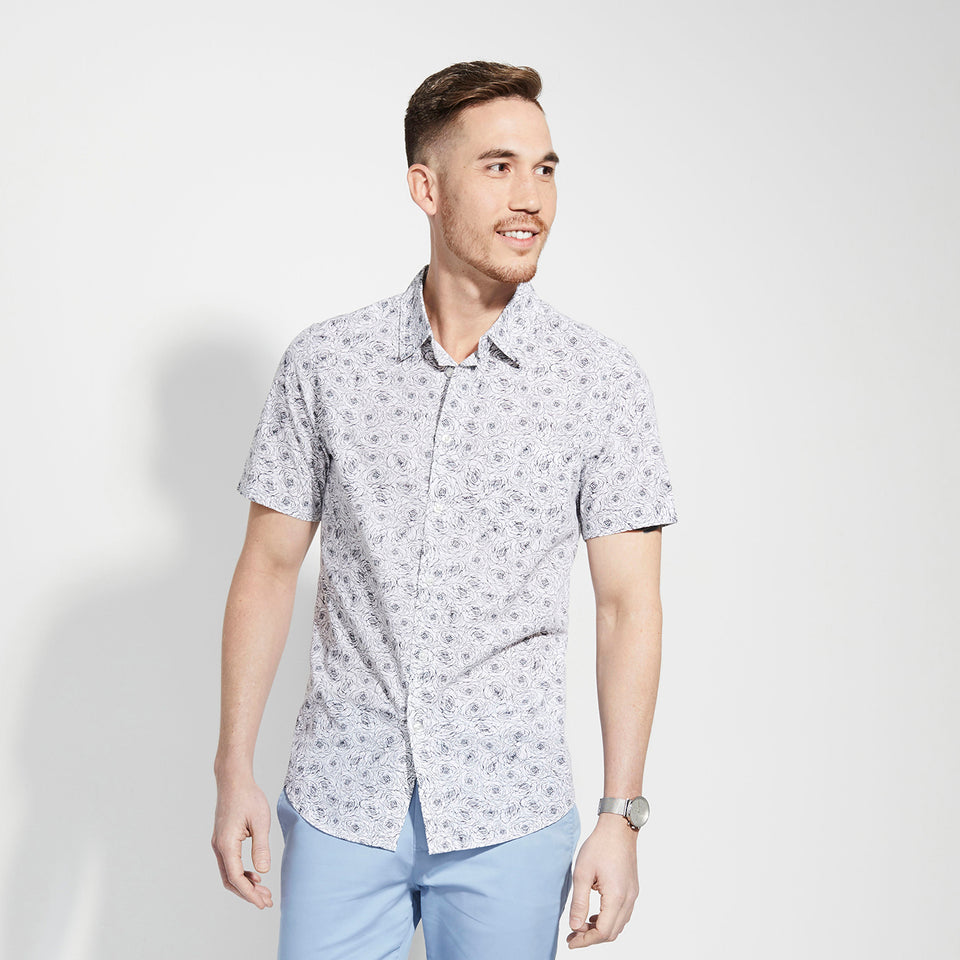 Men's Rogan Short Sleeve Shirt in Stretch Rose Print