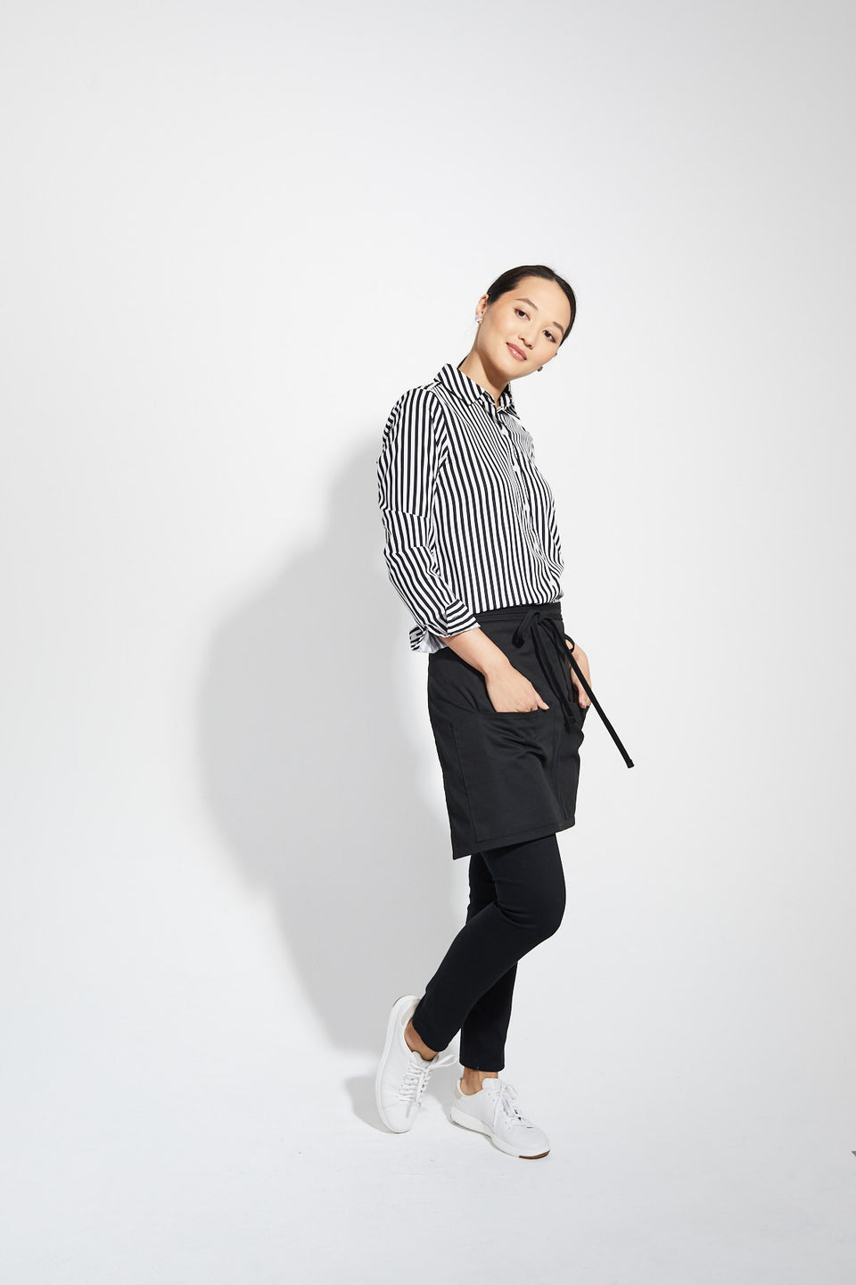 Ladies' Boyfriend Blouse - Black/White Stripe