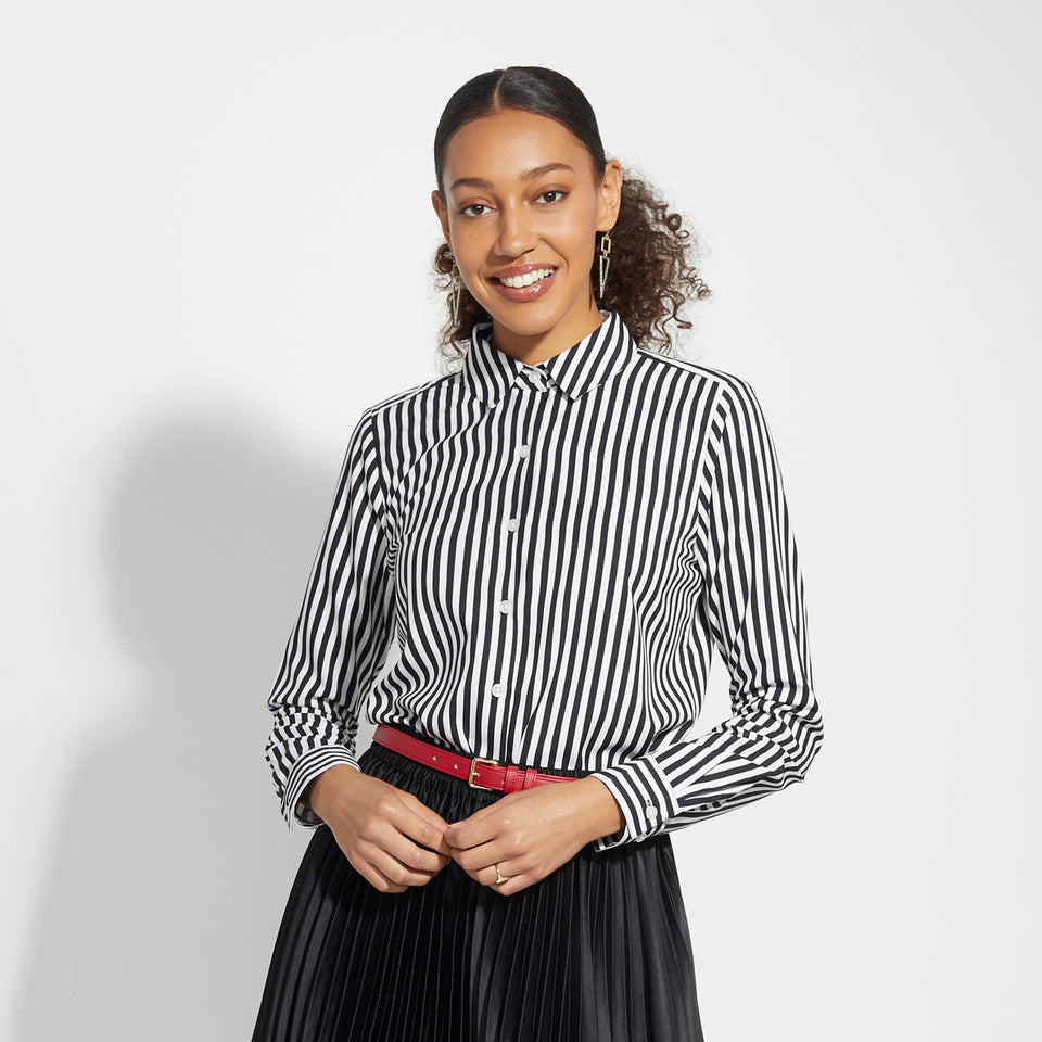 Ladies' Boyfriend Blouse - Black/White Stripe